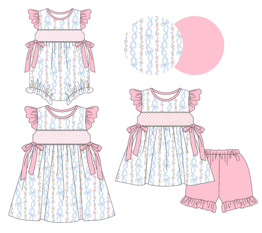 Baby Girls Blue Bow Tunic Top with Pink Ruffle Shorts Set Cute Outfit for Infants Baby Girl Clothing Set