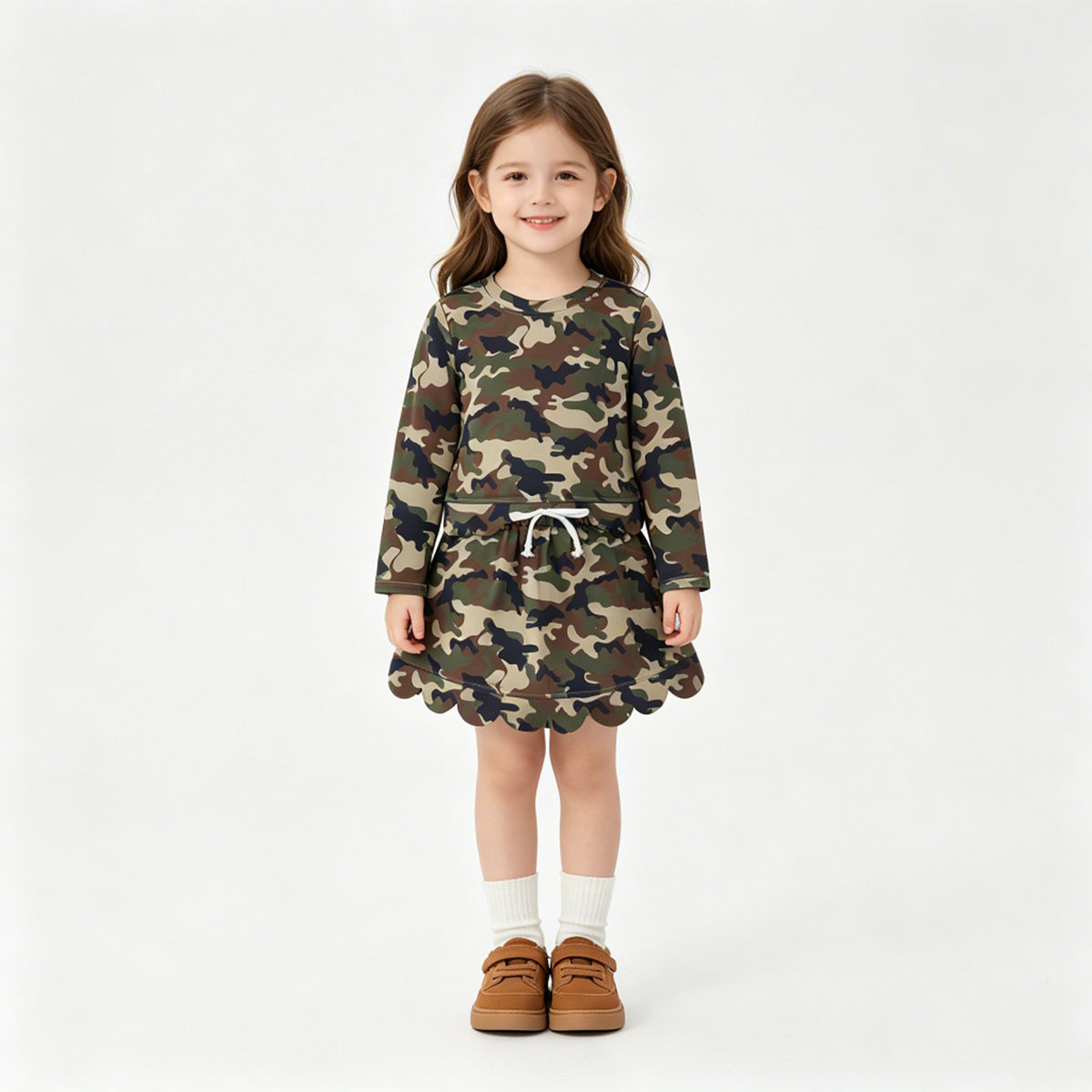 GT1691+GLK0303 RTS NO MOQ （In stock）Baby Girls Southern Green Camo Scallop Pockets Set