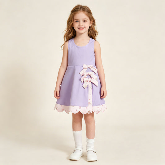 GSD3317 RTS NO MOQ （In stock ）Sleeveless bow lavender scallop girls athletic dress