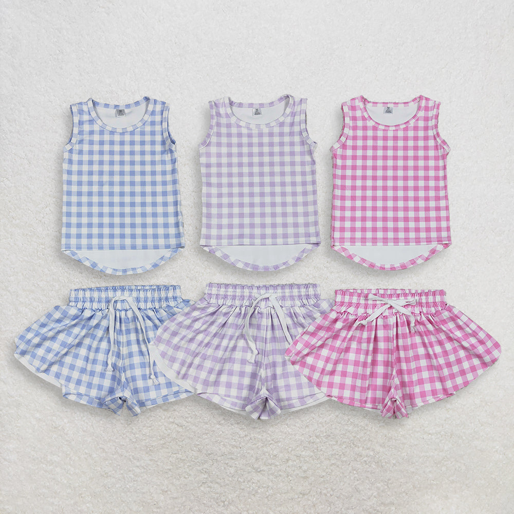 4.15 RTS Sibling Sleeveless plaid top shorts girls active wear set