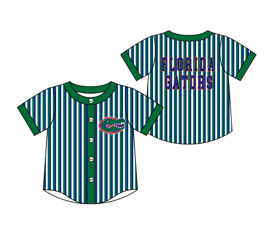 CUSTOM MOQ 5 Cute Kids Clothing Baby Kids Green Blue Stripe Short Sleeve Team T-shirts Top