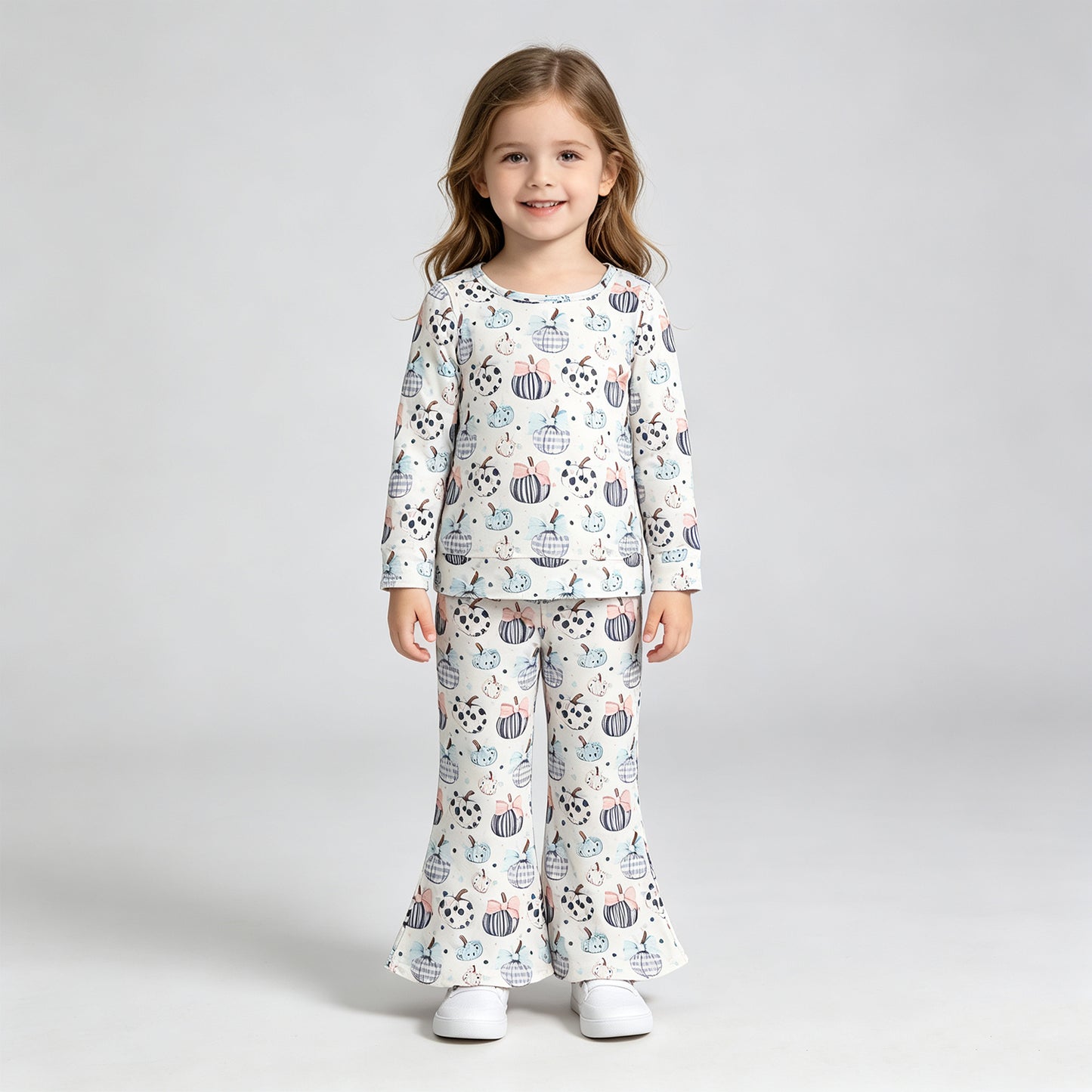 GLP3403 RTS NO MOQ （In stock）Long sleeves pumpkin bow top pants kids girls fall clothes