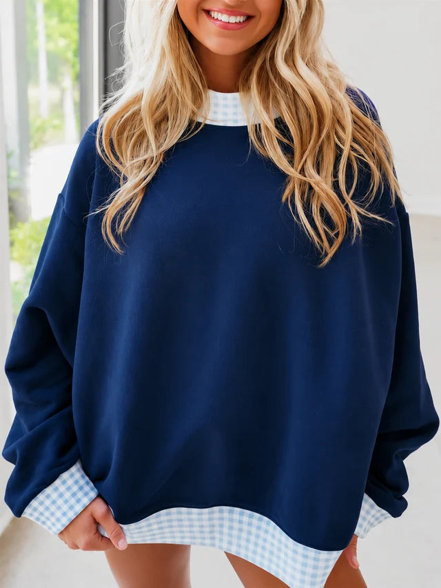RTS NO MOQ milk silk GT1797 Sweatshirt Material Adult Women Navy Sweater Gingham Tee Shirts Tops Casual Top