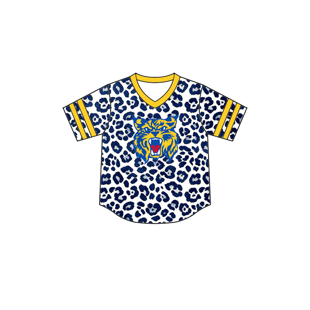 CUSTOM MOQ 5 mix size summer teams Baby Boys Leopard Print Short Sleeve Summer Top