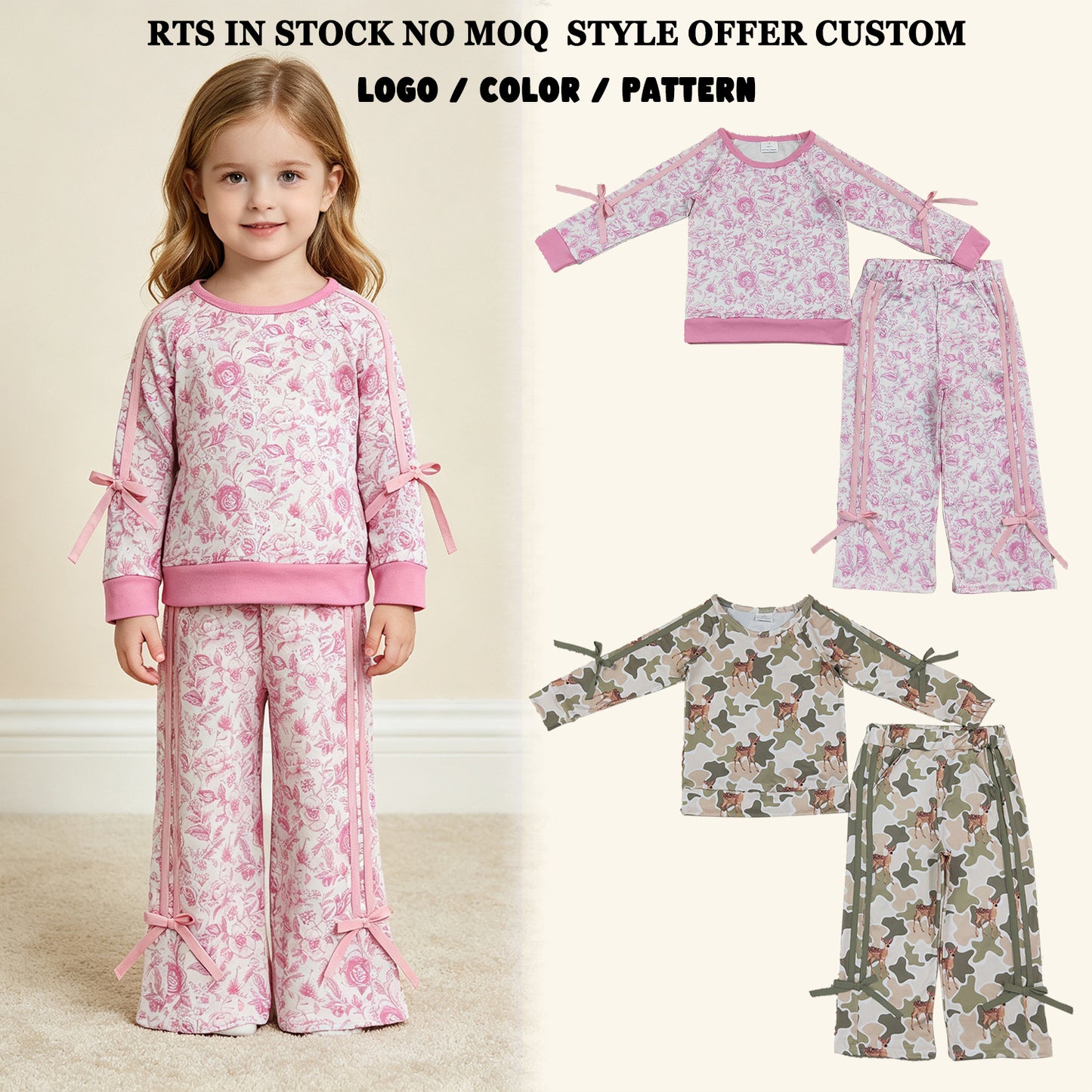 RTS NO MOQ Sibling milk silk Baby Boys Long Sleeve Top Pockets Short Team Clothes Set Girls Bows Top Short Team Clothes Sets