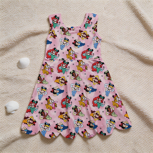 GSD2491  RTS NO MOQ （In stock ）Baby Girls Pink Sleeveless Shorts Yoga Knee Length Dresses
