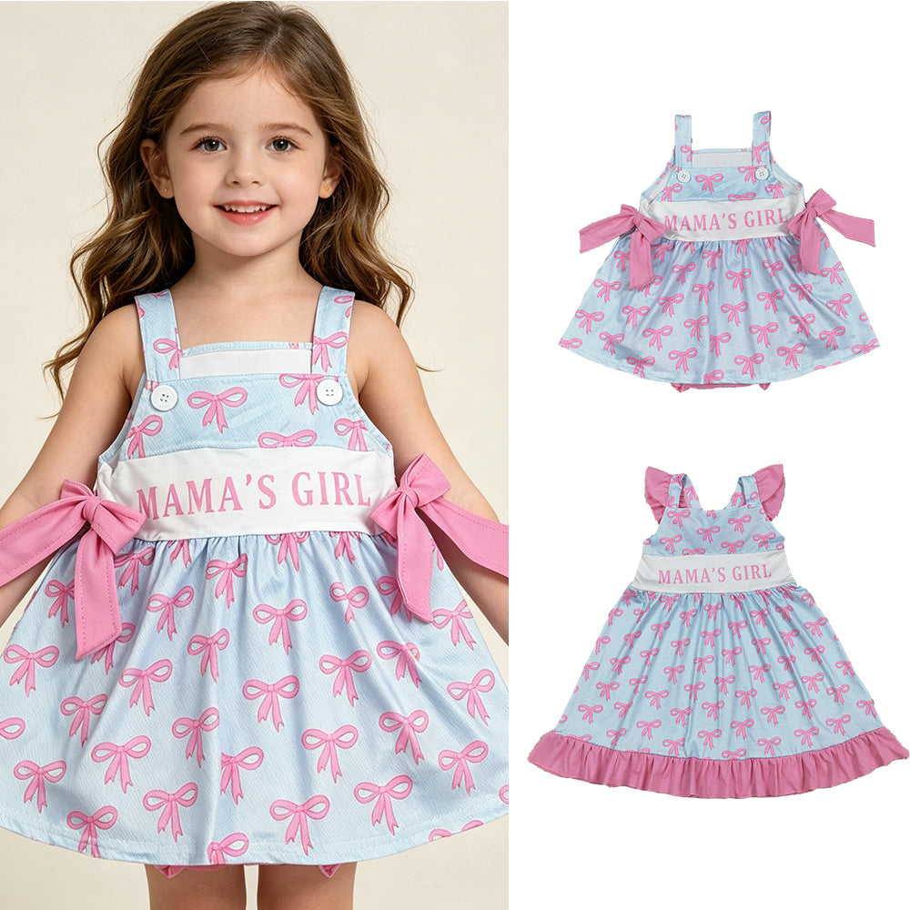 RTS Sibling Flutter sleeves mama's girl bows kids ruffle dresses and romper
