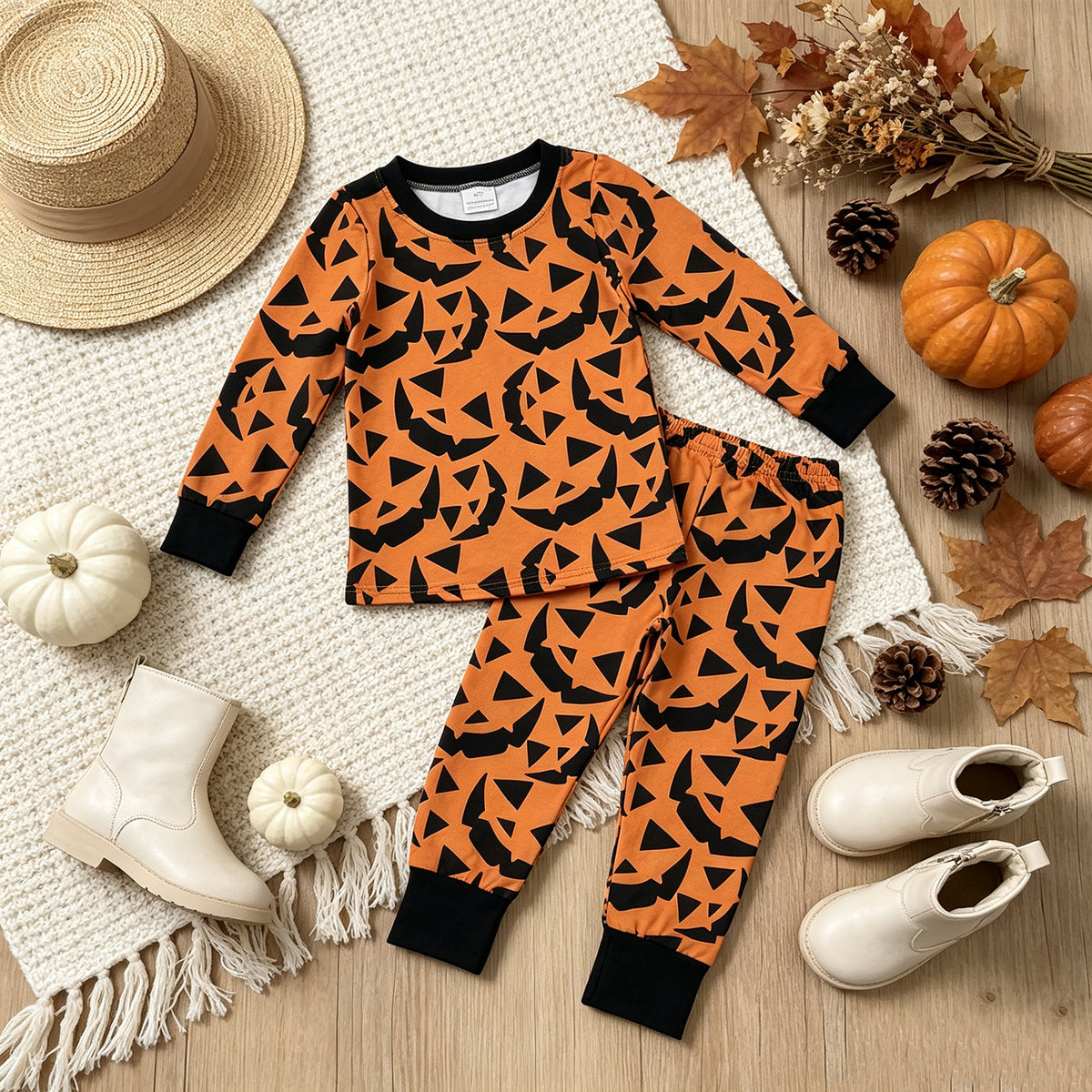 RTS NO MOQ （In stock）milk silk BLP1549 Baby Boys Ghost Pumpkins Top Pant Halloween Pajamas Set