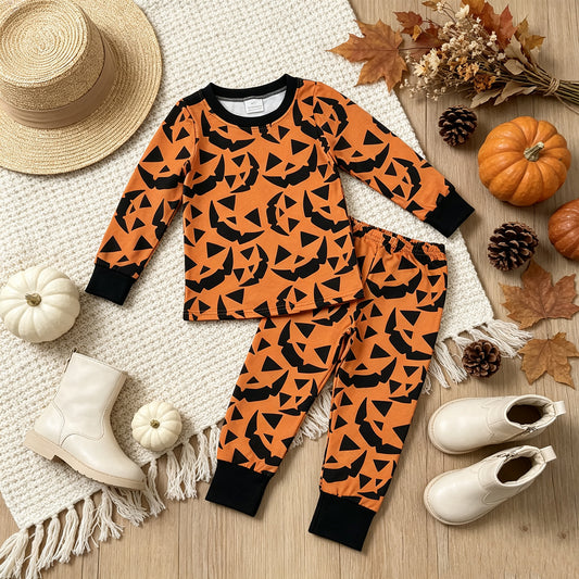 RTS NO MOQ （In stock）milk silk BLP1549 Baby Boys Ghost Pumpkins Top Pant Halloween Pajamas Set