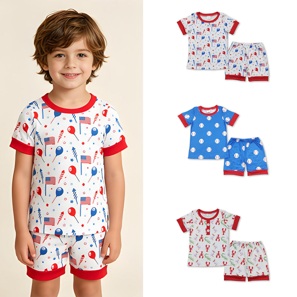 RTS Sibling Short sleeves balloon flag boys 4th of july pajamas