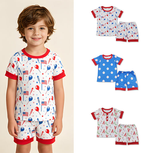 RTS Sibling Short sleeves balloon flag boys 4th of july pajamas
