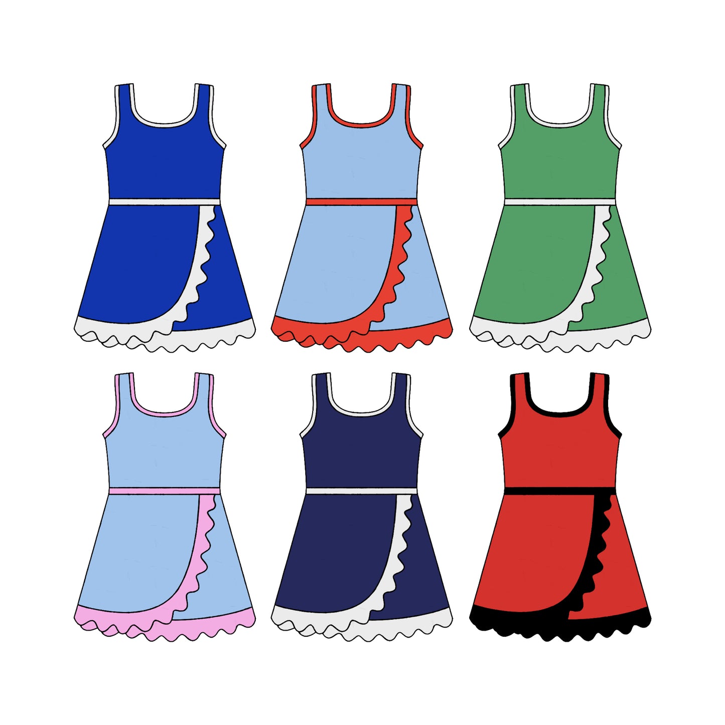 4.24 Pre order No Moq Baby Girls Sleeveless Yoga Active Short Scallop Knee Length Dress