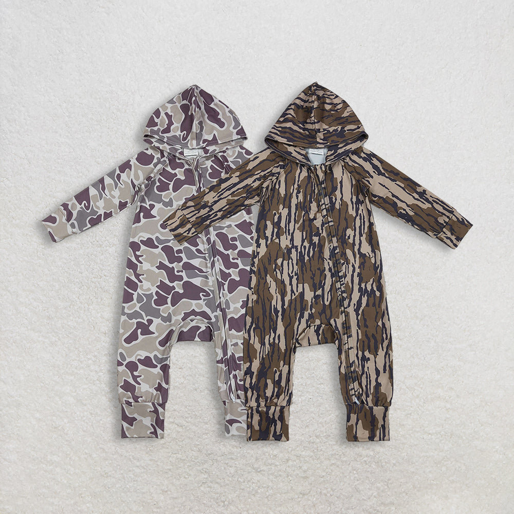 11.12 RTS Sibling Baby Boys Southern Camo Hoodie Two Way Zip Convertible Rompers