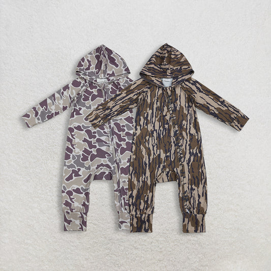 11.12 RTS Sibling Baby Boys Southern Camo Hoodie Two Way Zip Convertible Rompers