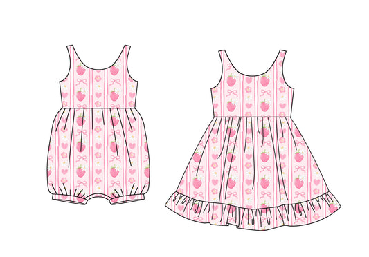 Strawberry Floral Baby Girls Dress Pink Straps Stripe Cute Infant Girl's Clothing Pink Straps Stripe Strawberry Floral Baby Girls Dresses