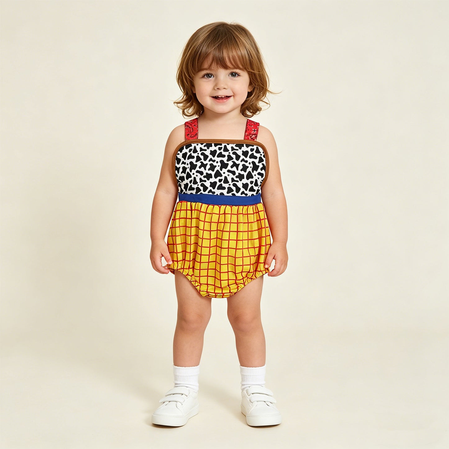 SR4114 RTS NO MOQ （In stock）Straps cow plaid baby boy summer romper