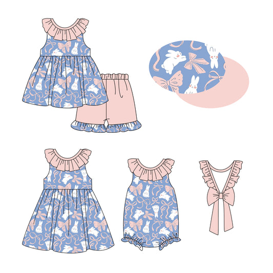 FLOWERSRuffle sleeveless bunny bow tunic shorts girls Easter clothes
