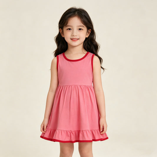 4.13 GSD0656 RTS NO MOQ （In stock）Sleeveless watermelon red ruffle baby girls summer dress