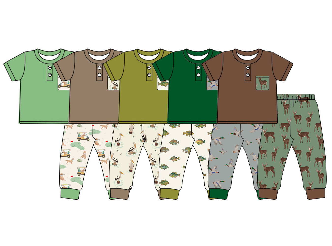 4.17 Pre order No Moq Baby Boys Short Sleeve Button Pocket Top Golf Pant Pajamas Clothes Sets
