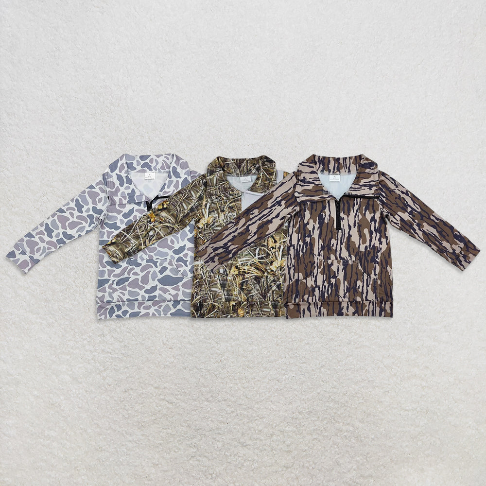 USA Warehouse (IN STOCK)  Kids Zip Pullover Long Sleeves Camo Pocket Zipper Hoodie Unisex Children's Clothing Soft Polyester Military Camouflage T-Shirt