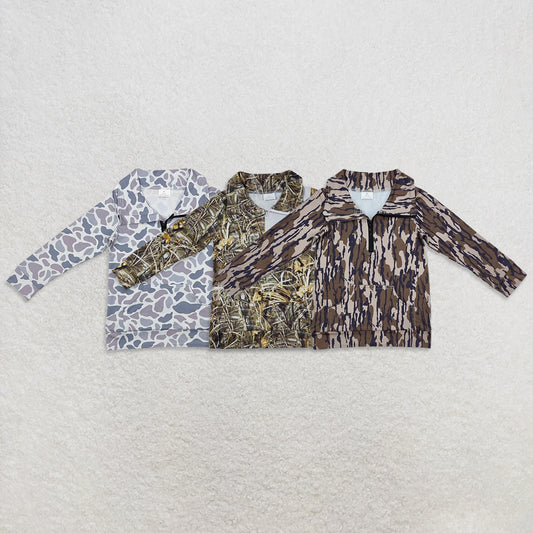 USA Warehouse (IN STOCK)  Kids Zip Pullover Long Sleeves Camo Pocket Zipper Hoodie Unisex Children's Clothing Soft Polyester Military Camouflage T-Shirt