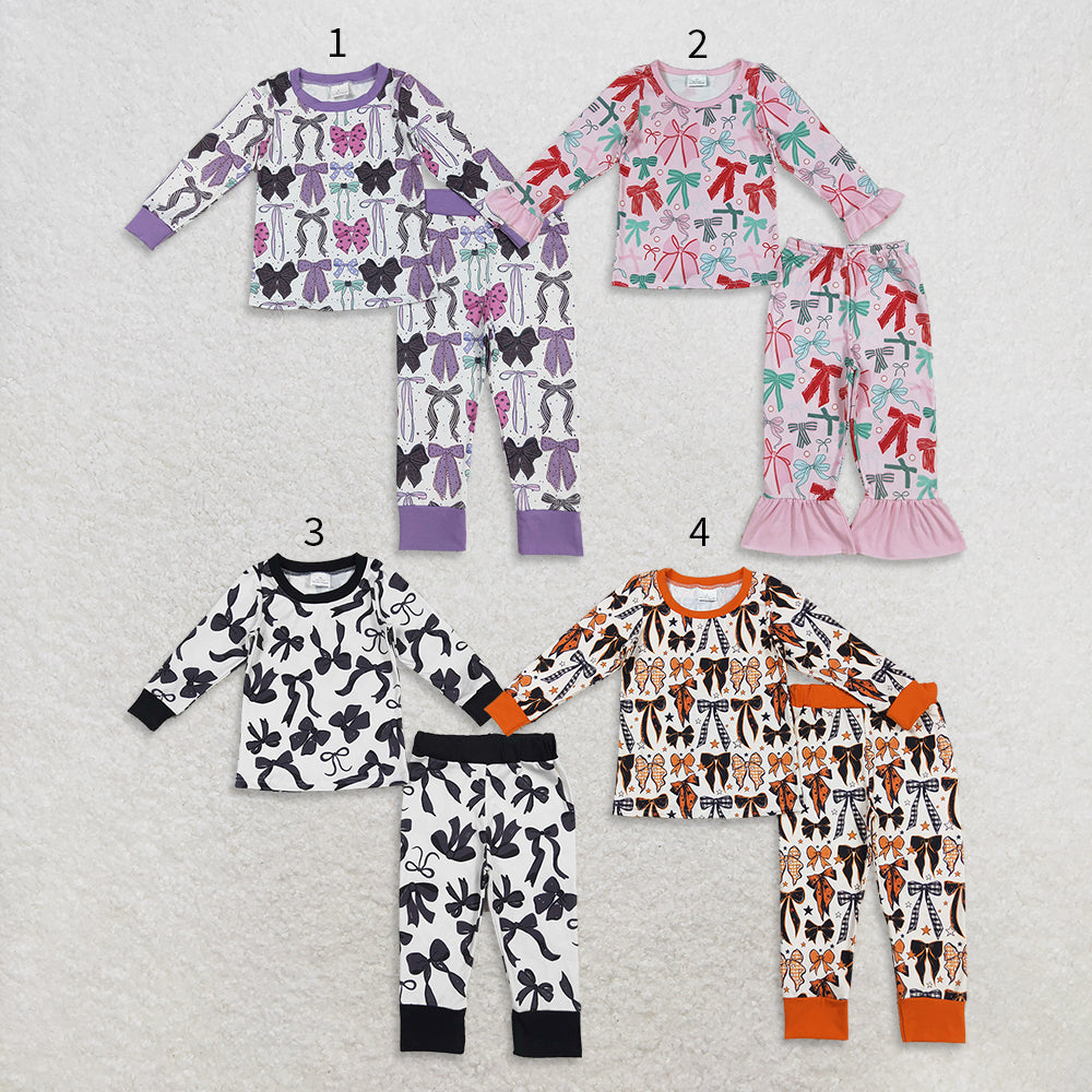 10.16 RTS Sibling Baby Girls Colorful Bows Stars Top Pants Pajamas Clothes Sets