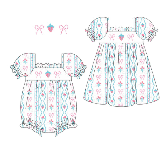 Short sleeves strawberry bow baby girls summer romper