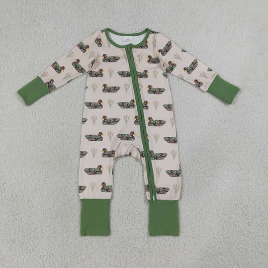LR3117 RTS NO MOQ （In stock）Baby Boys Camouflage Duck Long Sleeve Two Way Zipper Convertible Rompers