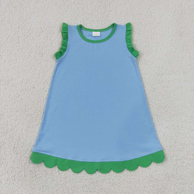 GSD4060 RTS NO MOQ （In stock）Baby Girls Cute Sleeveless Scallop Knee Length Dresses