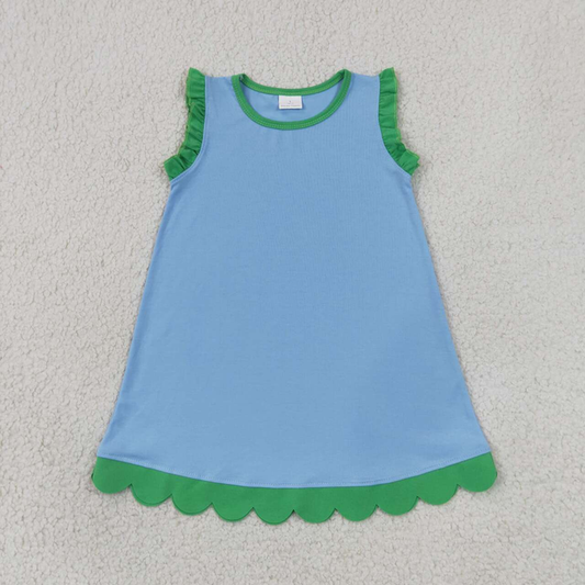 GSD4060 RTS NO MOQ （In stock）Baby Girls Cute Sleeveless Scallop Knee Length Dresses