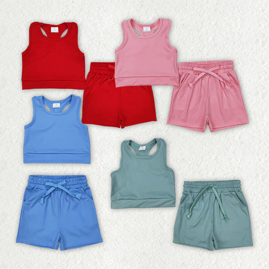 11.14 RTS Sibling 4 colors Baby Girls Vest Top Yoga Sports Shorts Outfits
