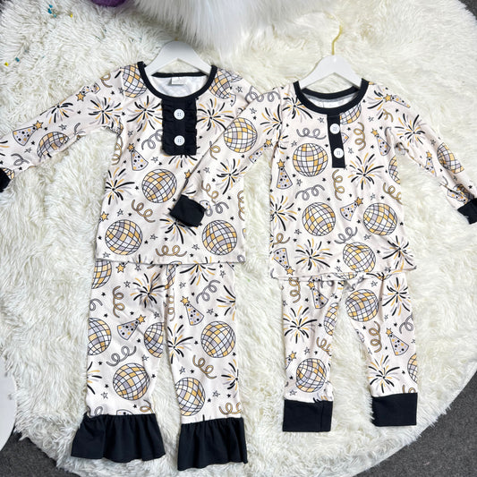 12.18 RST Sibling Boys Baby Girls Happy New Year Button Top Pant Pajama