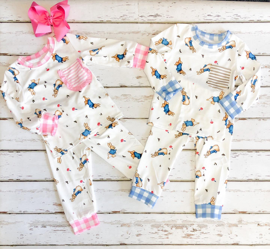 Baby Girls and Boys  Easter Bunny Pocket Top Pants Pajamas Clothing Sets Preorder