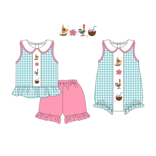 4.12 pre order Baby Girls Island Blue Gingham Top Outfit