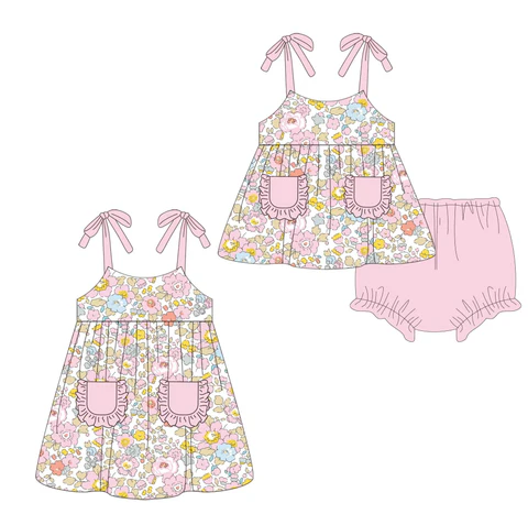 Baby girls clothes floral suspender dress and Short sleeve Short pants  suits mixed size Pre order