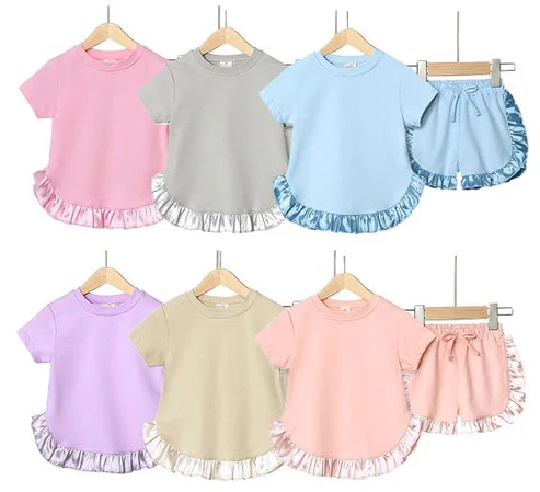 Kids Girls Summer Clothes Set Short Sleeves Ruffle Cute Fashionable Outfit for Little Girls