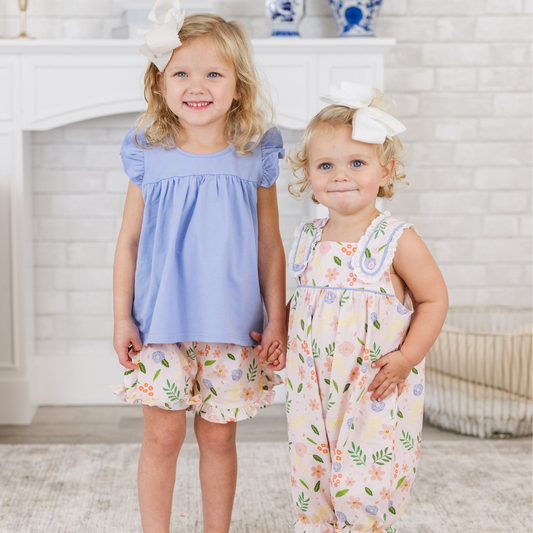 Kids Girls Floral Flutter Sleeve Tunic And Shorts Set - Spring/Summer Floral Print Clothing for Girls