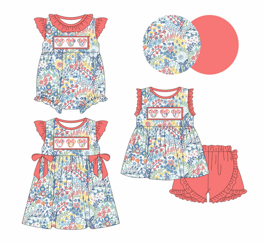 Baby Girls Cartoon Flowers Tunic Top Ruffle Shorts Clothes Sets