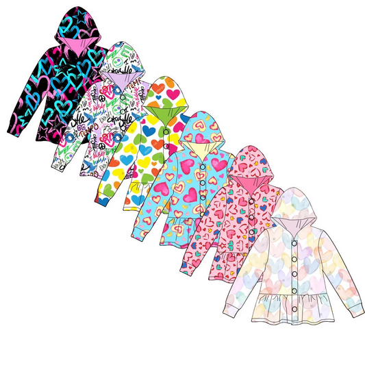 Baby Girls Valentines  Hearts Hooded Buttons Jakets Tops mixed size Preorder
