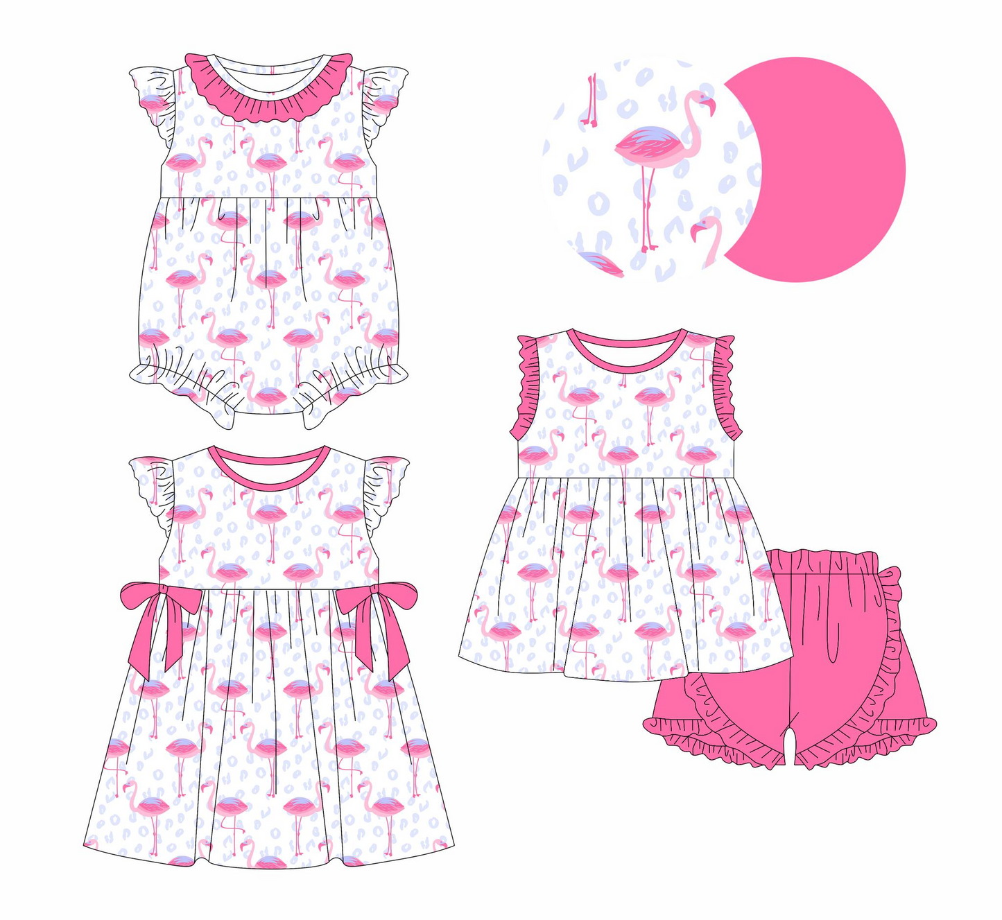Baby Girls Pink Sleeveless Leopard Flamingo Tunic Ruffle Short Set