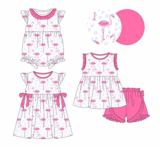 Baby Girls Pink Sleeveless Leopard Flamingo Tunic Ruffle Short Set