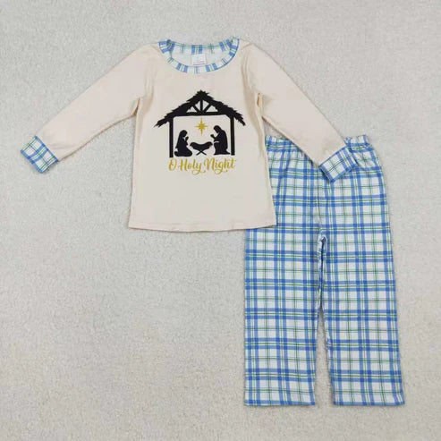 10.10 RTS Sibling Baby Boys Nativity Long Sleeve Top Checked Pants Christmas Clothes Sets Rompers