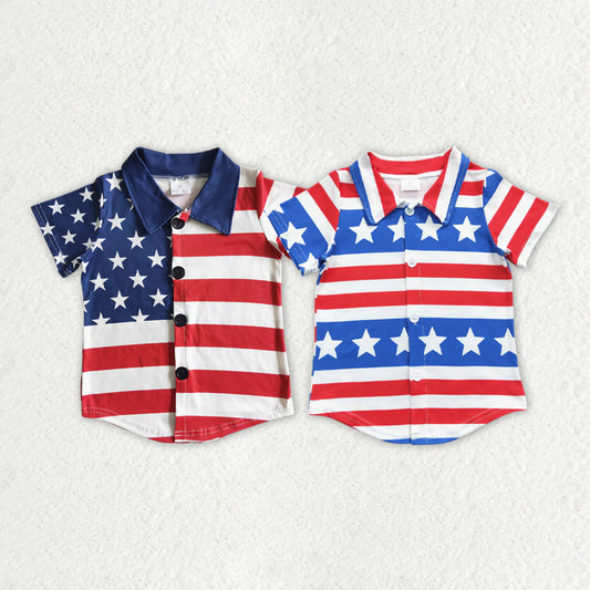 12.23 RTS Sibling Brother Baby Boys 4th of July Star Stripe Button Up Shirts