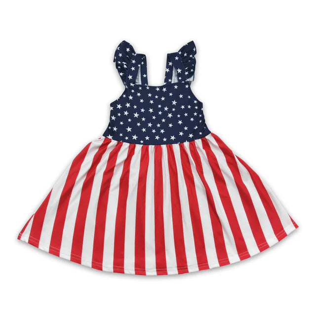 RTS Sibling Flutter sleeves stripe girls 4th of july dress