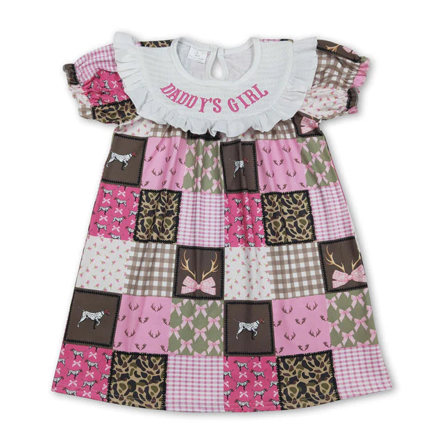 RTS Sibling Short sleeves daddy's girls smocked camo bow dresses and romper
