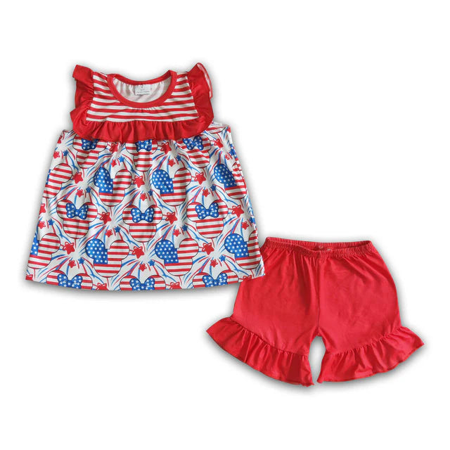 RTS Sibling Cute print baby girls 4th of july clothes