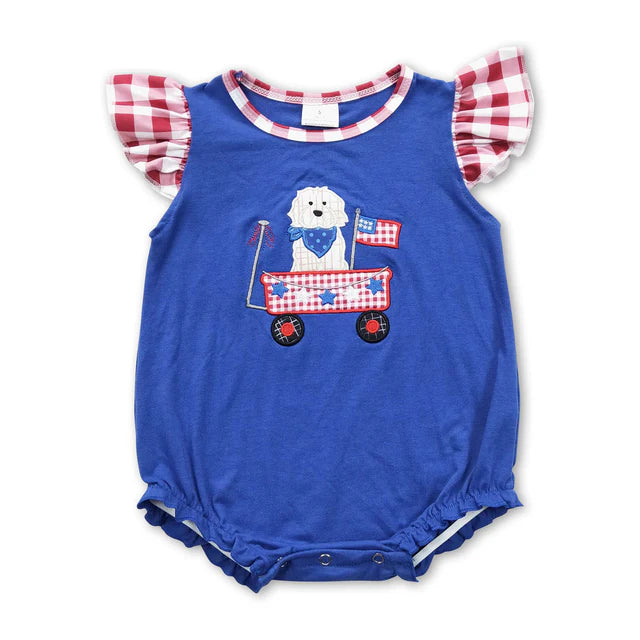 RTS Sibling Flag embroidery smock baby girls 4th of july romper
