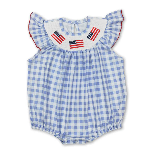 RTS Sibling Flag embroidery smock baby girls 4th of july romper