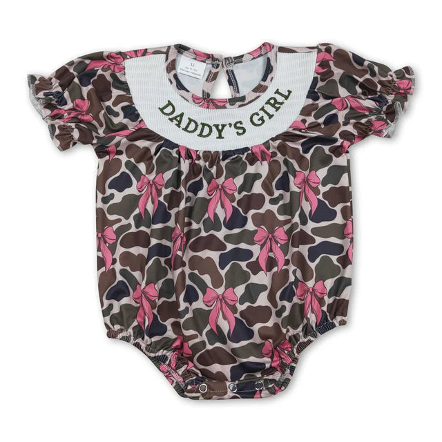 RTS Sibling Short sleeves daddy's girls smocked camo bow dresses and romper