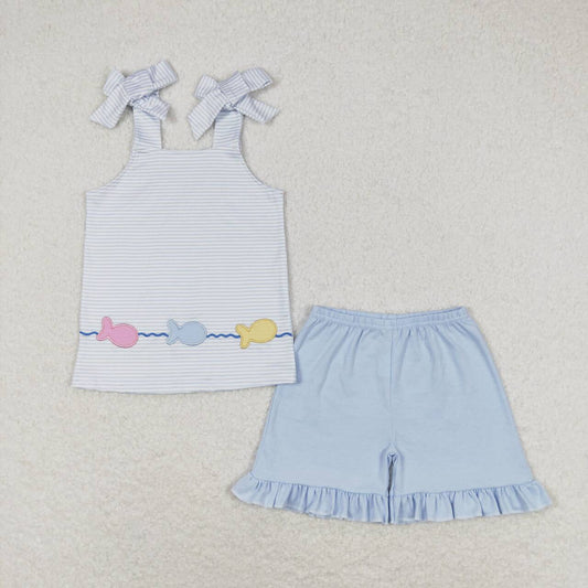 GSSO0809 Kids Girls summer clothes short sleeve top with shorts set